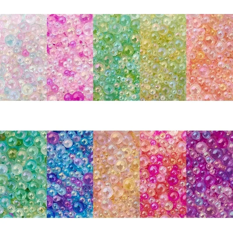 130g 10 Colors 1~3mm Colorful Resin Bubble Beads No Hole Micro Glass Bubble Beads Iridescent Water Droplets Bubble Beads Tiny