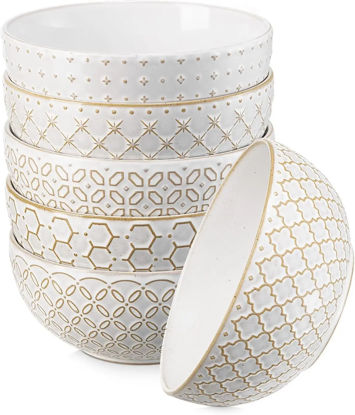 

Soup Bowls Set of 6, 26 OZ Cereal Bowls for Kitchen, 6" Ceramic Embossment Bowl for Salad, Pho, Fruits, Rice, Large Bowls