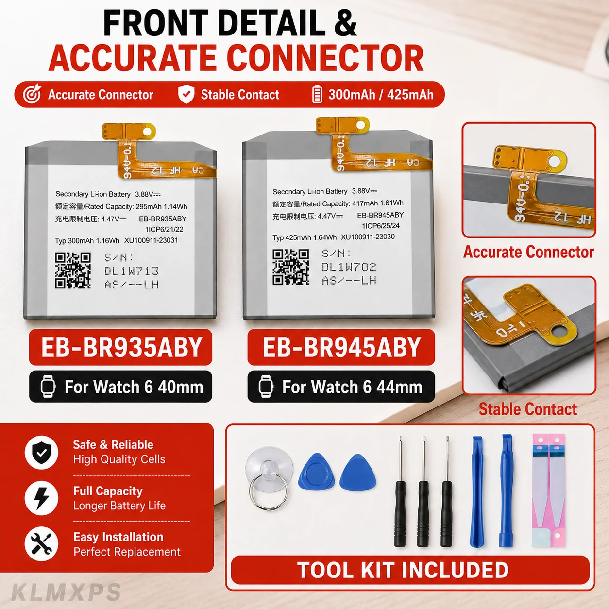 EB-BR935ABY EB-BR945ABY High Quality Battery For Samsung Galaxy Watch 6 40mm 44mm SM-R930 SM-R935 Smart Watch + Tool Kit image 4