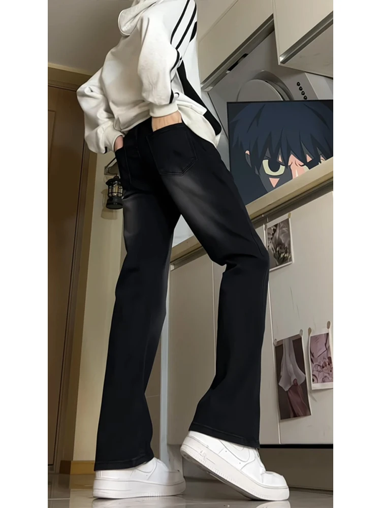 

High Waist Slim Fit Denim Jeans Men's Autumn Winter Fce Waed Curved Blade Jeans Straight Leg Pants Street Sle