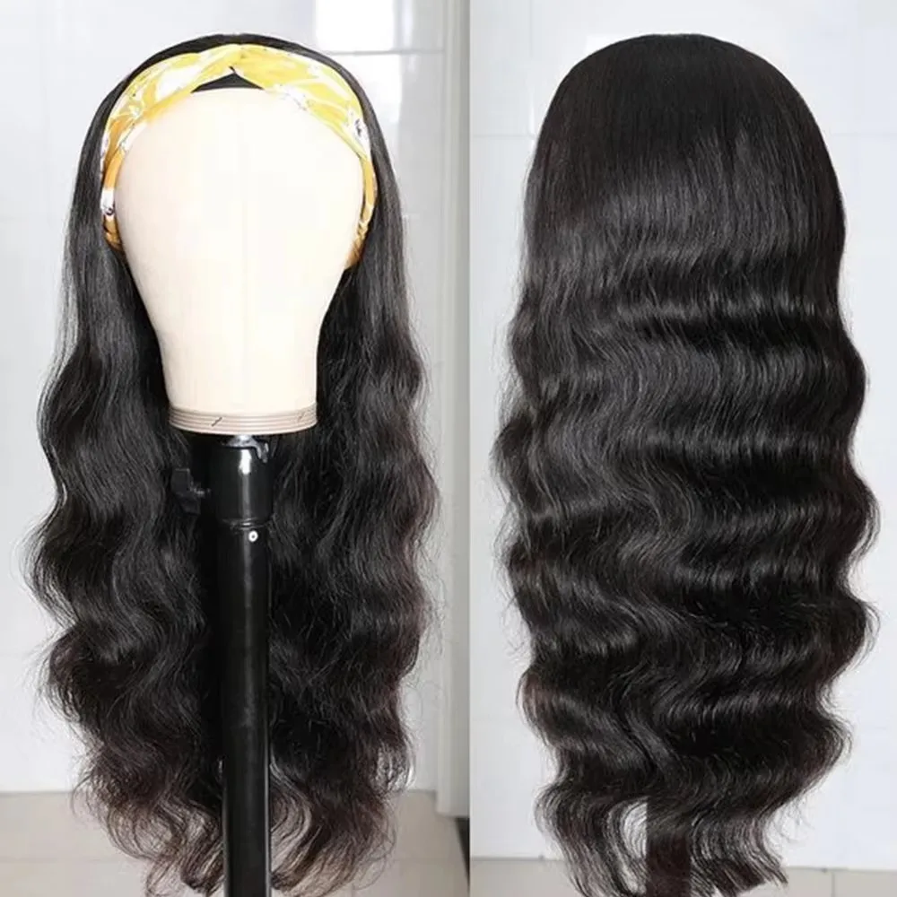 250% Density Human Hair Body Wave Headband Wig Remy Natural Color Brazilian Human Hair Wig 32 Inch Machine Made Human Hair Wig