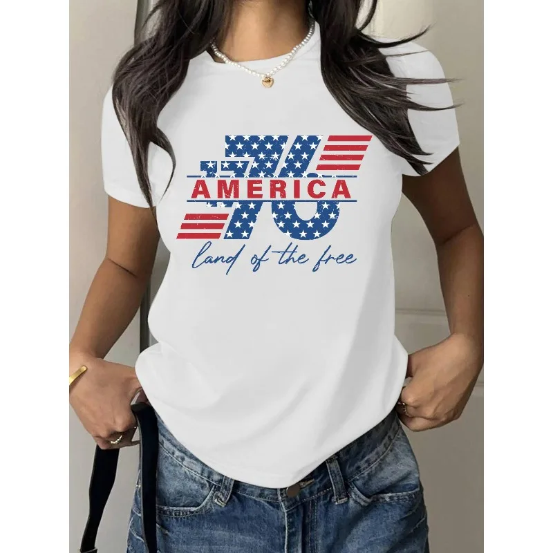 

Футболка America 1776 Land Of The Free, патриотическая футболка с рисунком, женская рубашка на 4 июля, топ с флагом США