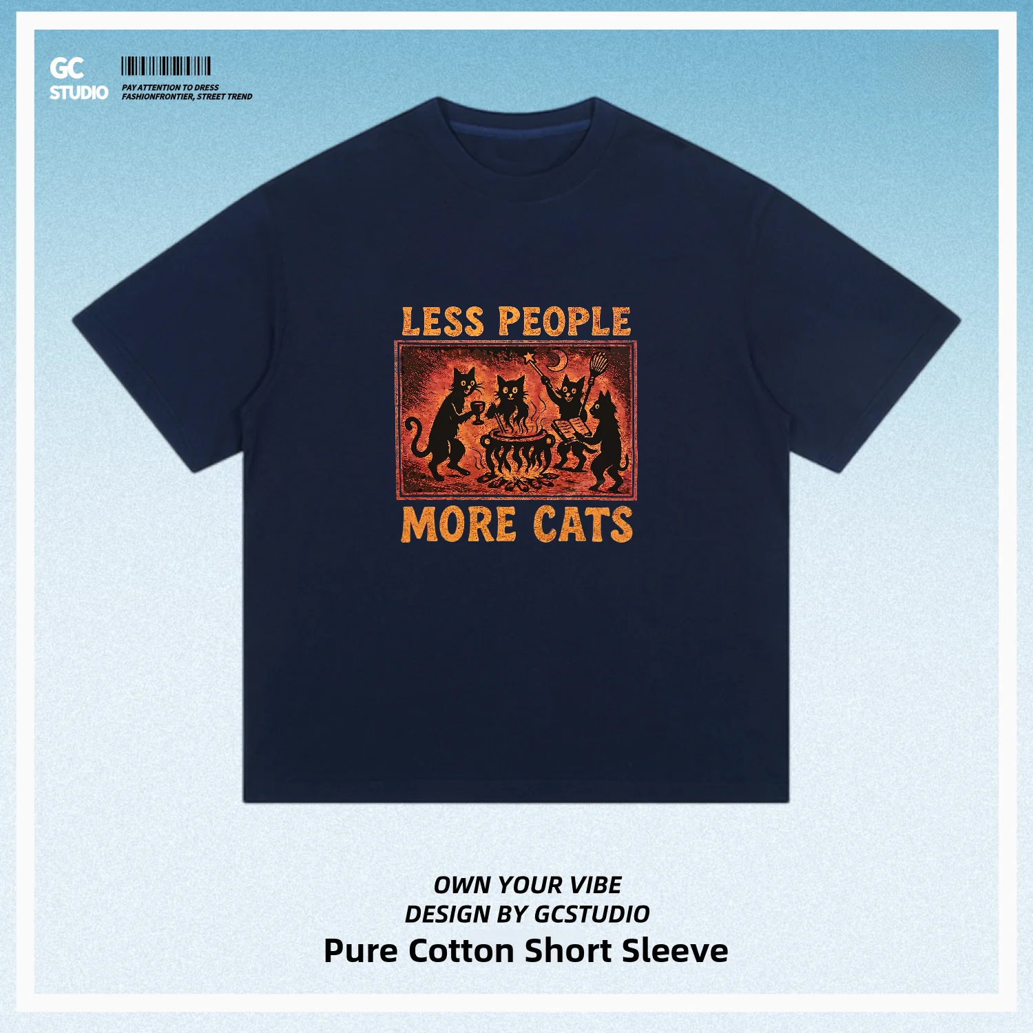 Loose Fit Pure Cotton Short Sleeve T-Shirt round Neck Print Design Breathable Comfortable Black  Magic Fun Couple Top