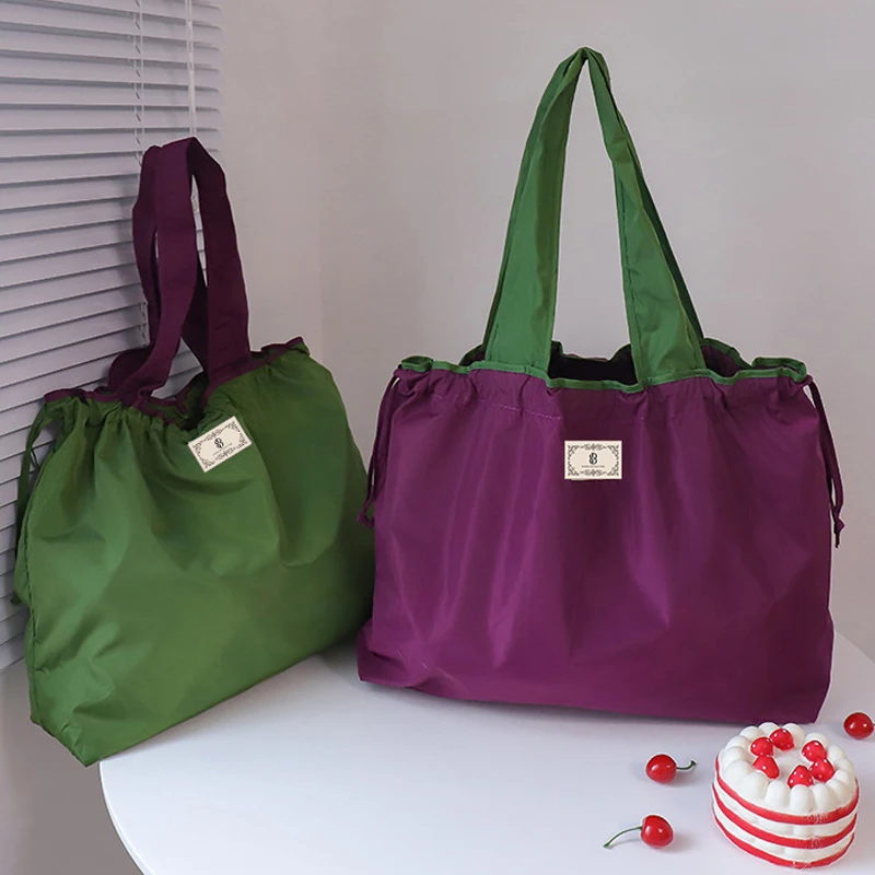 ​ Bolsa de compras ecológica multifunción con cordón, bolsa de compras plegable para supermercado, bolsa de almacenamiento de viaje impermeable reutilizable