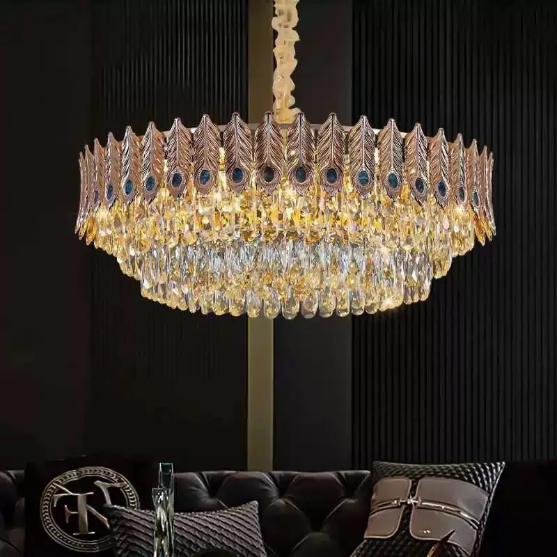 

Jewel Metal Decoration Round Living Room Bedroom Chandelier Modern Simple Atmosphere Crystal Rectangular New Dining Room Lamp