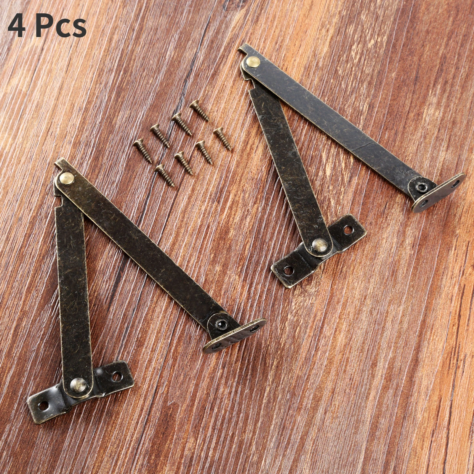 4 Pcs Lid Support Hinges Folding Lift Up Stay Hinge Display Bracket for Furniture Jewelry Gift Wood Box Cabinet Drawer Cupboard