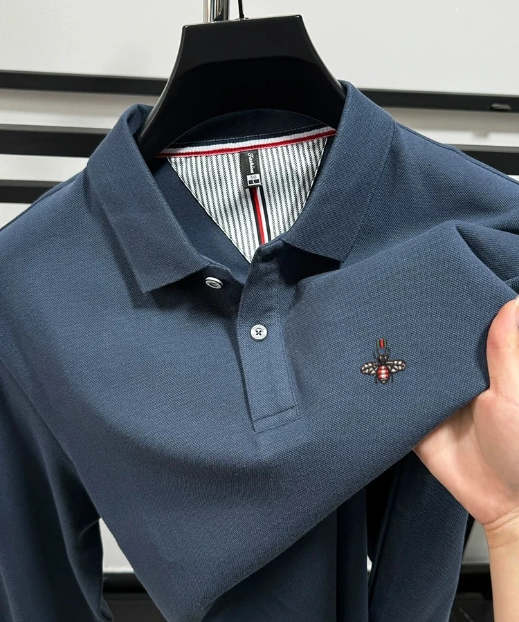 100% cotton long sleeve polo shirt autumn luxury fashion brand bee embroidery lapel T-shirt new casual comfortable men's wear