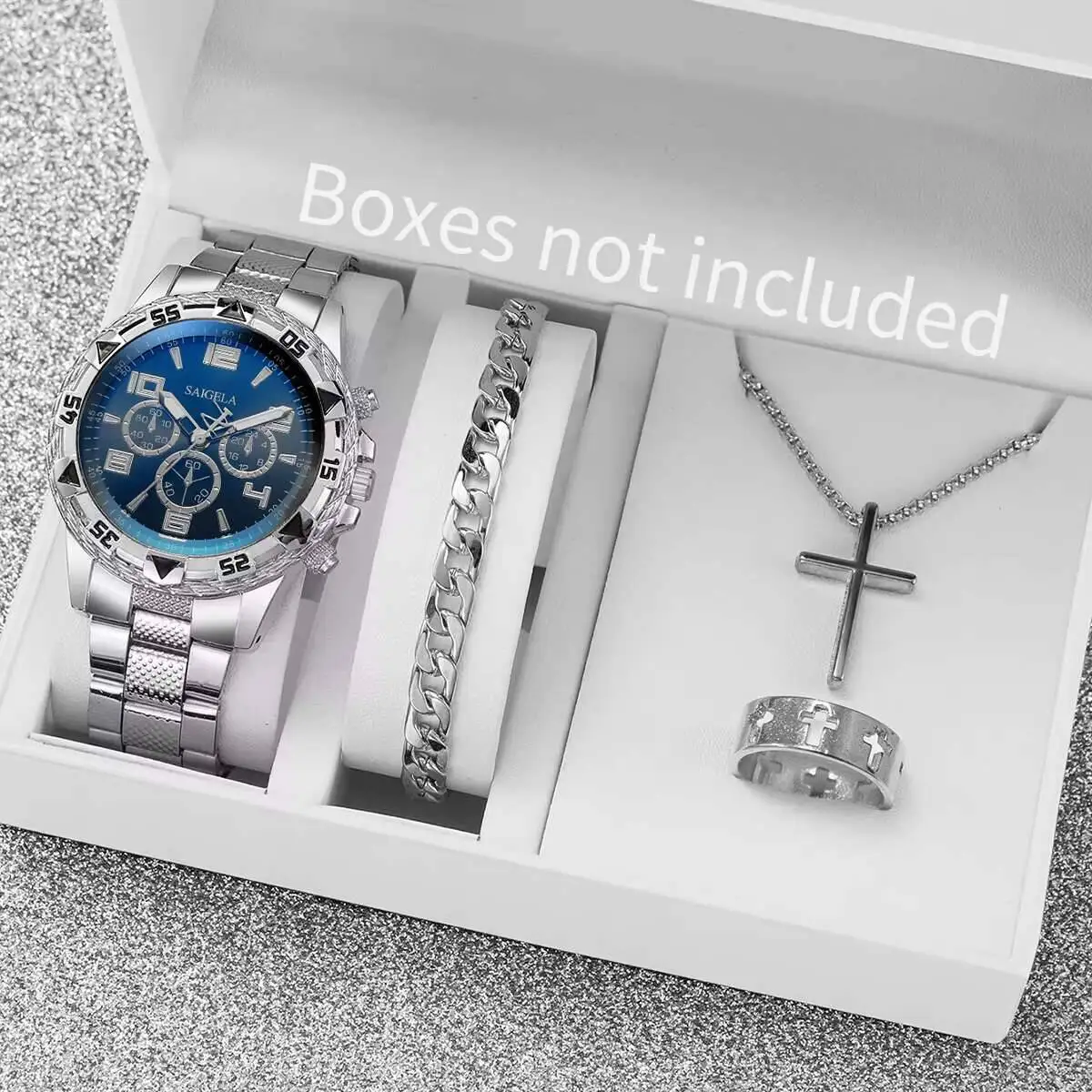 4PCS Fashion Men Business Watches Set Luxury Large Dial Analog Quartz Watches for Mens Clock Reloj Hombre（Without Box）