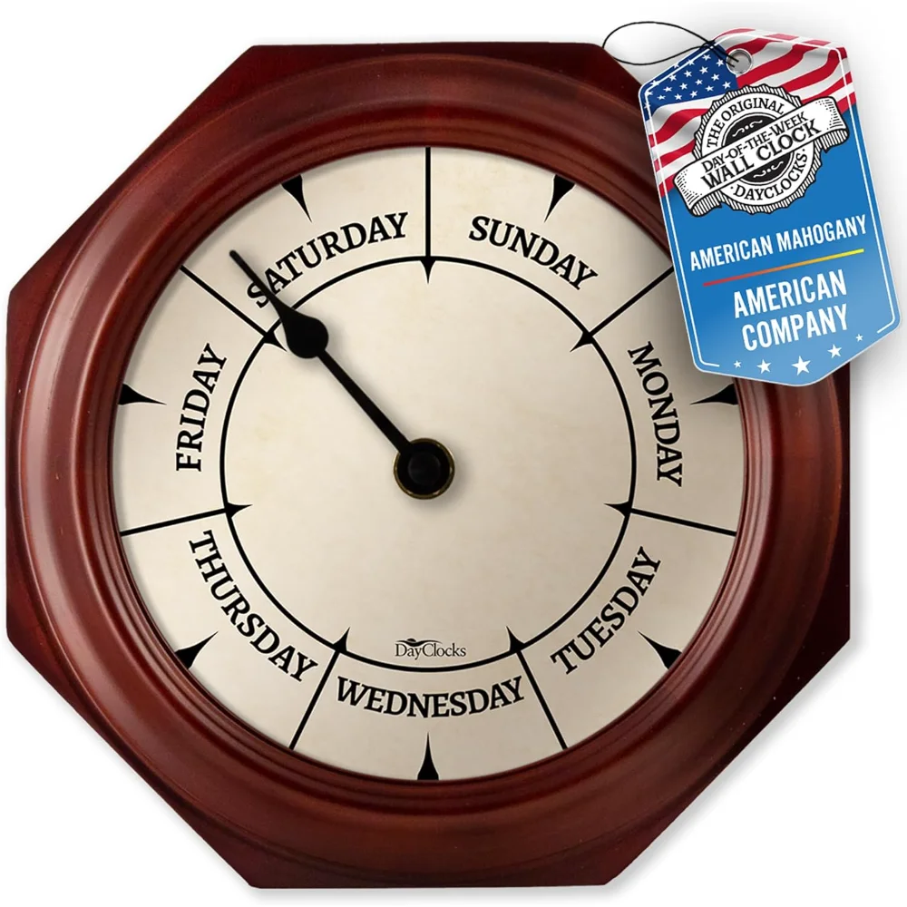 

Classic Day of The Week Wall Clock with Solid Wood Frame – Calendar Day Clock – Ideal Retirement Wall Clocks