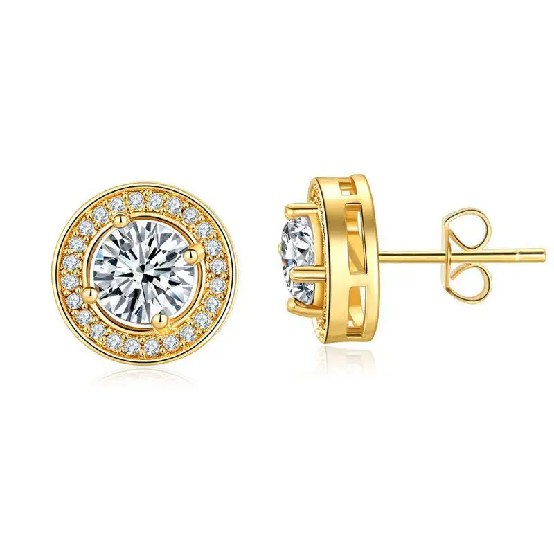 Classic Royal Blue Red Champagne Zircon Round Stud Earrings
