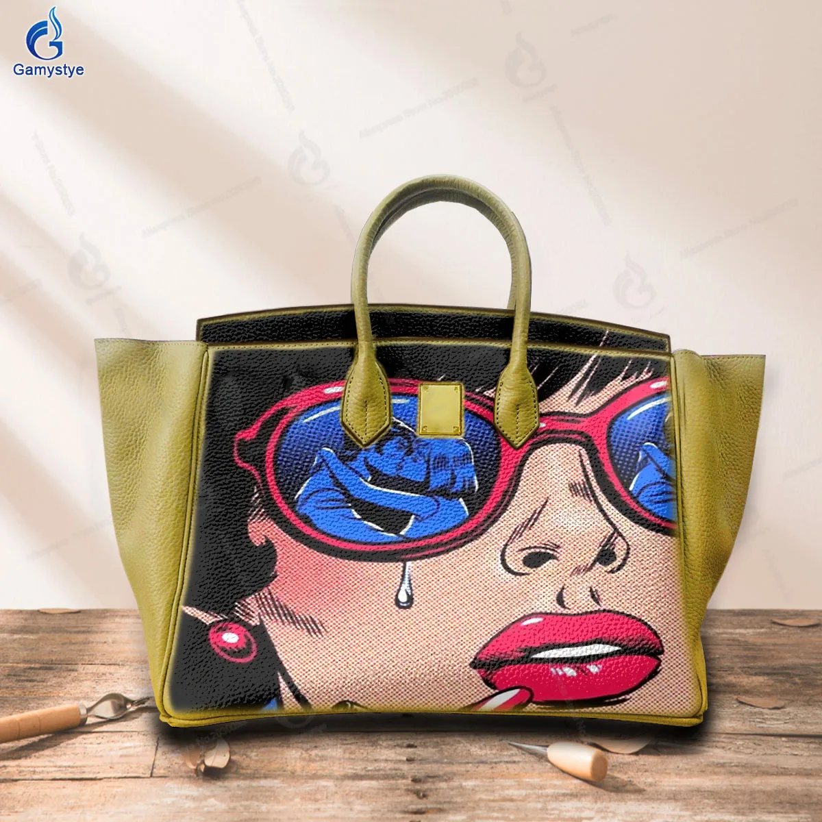 Hand Draw Customize Art A Tearful Lady Bags Women Bag Messenger Crossbody Handbag Togo Leather Cowhide Unique personality Travel