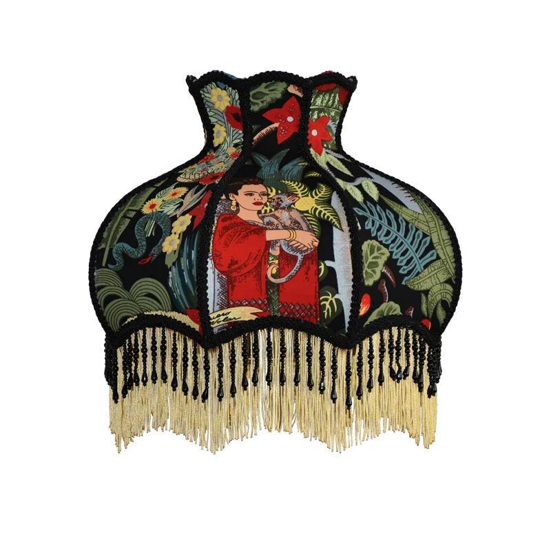 Jungle Lampshade With Tassels Luxury Retro Famous Painter Jacquard Exquisite Lamp Cover For Table Light