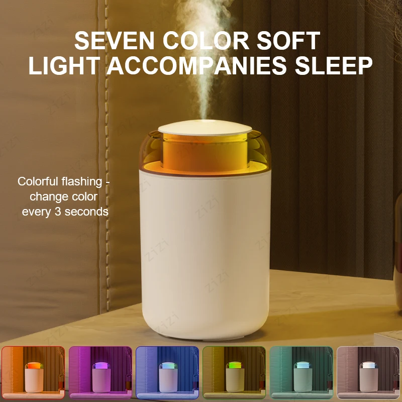 Home Silent Fog Prevention Dry Burning Atomization Humidifier USB Colorful Atmosphere Light Large Capacity Humidifier