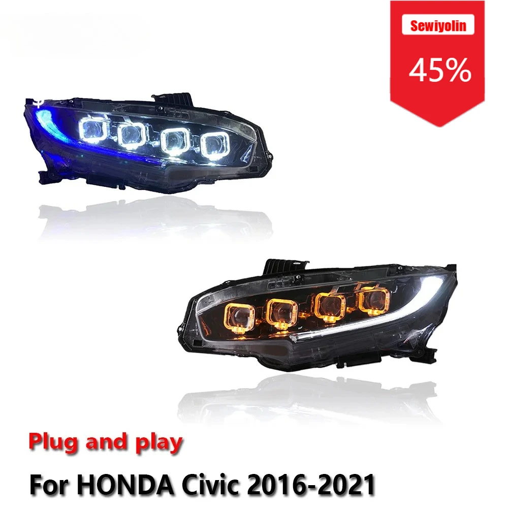 

Sewiyolin Car LED Headlight Assemblies For HONDA Civic 2016-2021 Fog DRL Brake Turn Signal Lamp Plug and Play