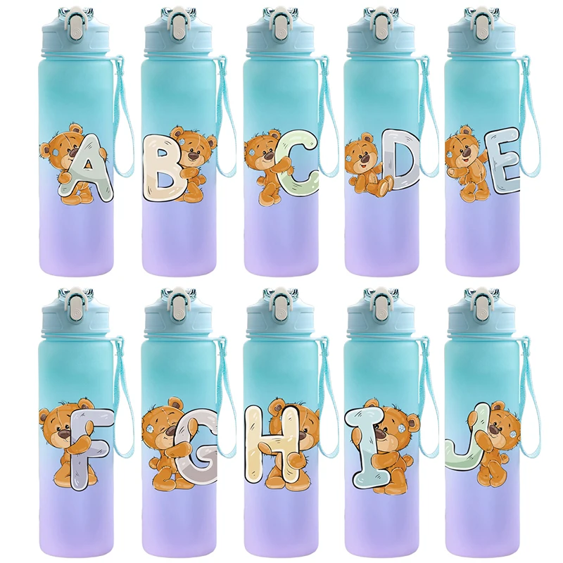 Cartoon 750ml Water Bottle Letter Printed Lovely A-Z Large Capacity Drinking Cup Portable Outdoor Sports Water Cup Children Gift