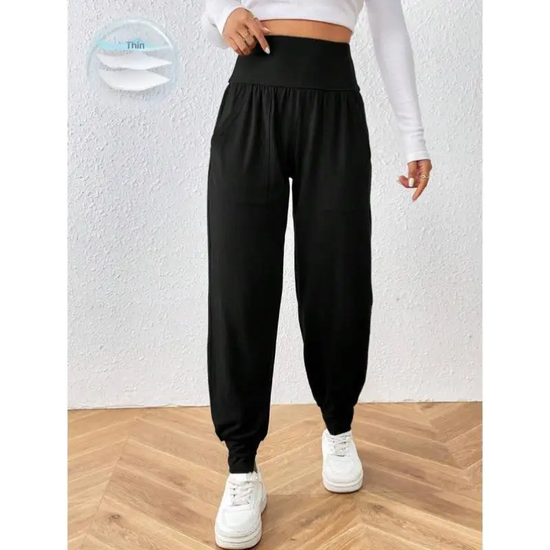 

Comfortable Wide Waist Belt Casual Cross-Border Sle orts with Slanting ket Retro Ci Walk Nine-Piece Pants Polyester