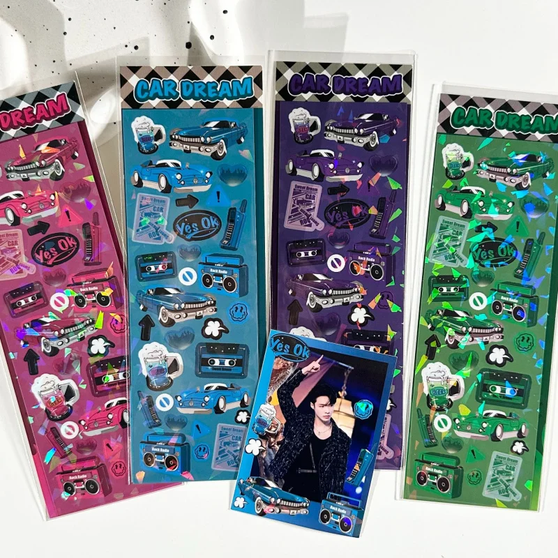 Laser Glitter Retro Cool Car Stickers Handbook Card Photo Notebook Diary Scrapbook DIY Decorative Cartoon Sticker