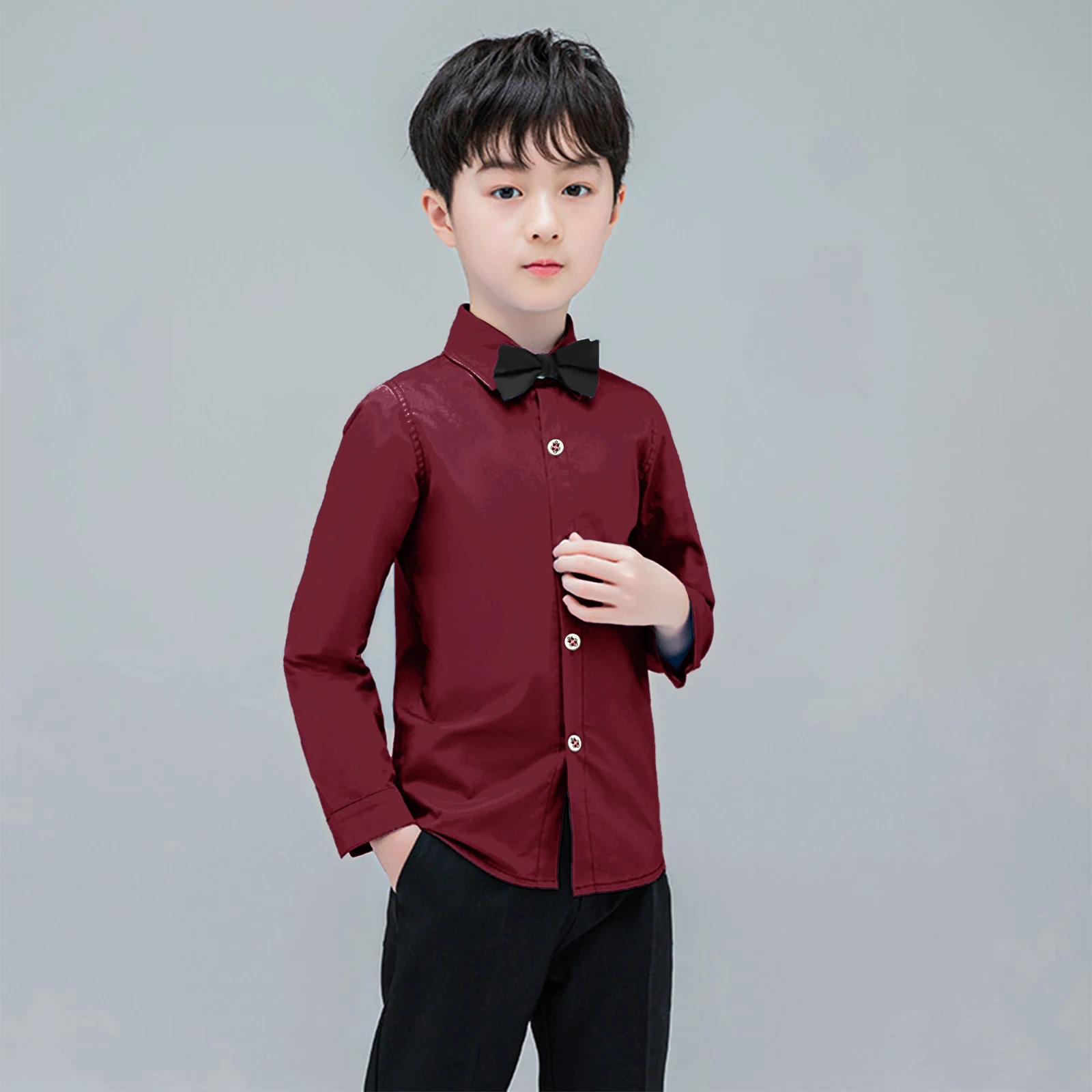 LOlanta Kids Long Sleeve Shirt Boys Formal Wedding Party Wear Child Solid Bottoming Shirt for 3-14 Years White Blue Pink