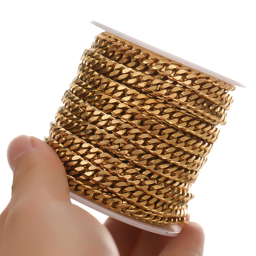 1 Meter Stainless Steel Gold Color Cuban Chain In Bulk for DIY Jewelry Making Hiphop Necklace Findings Punk Bracelet Accessories