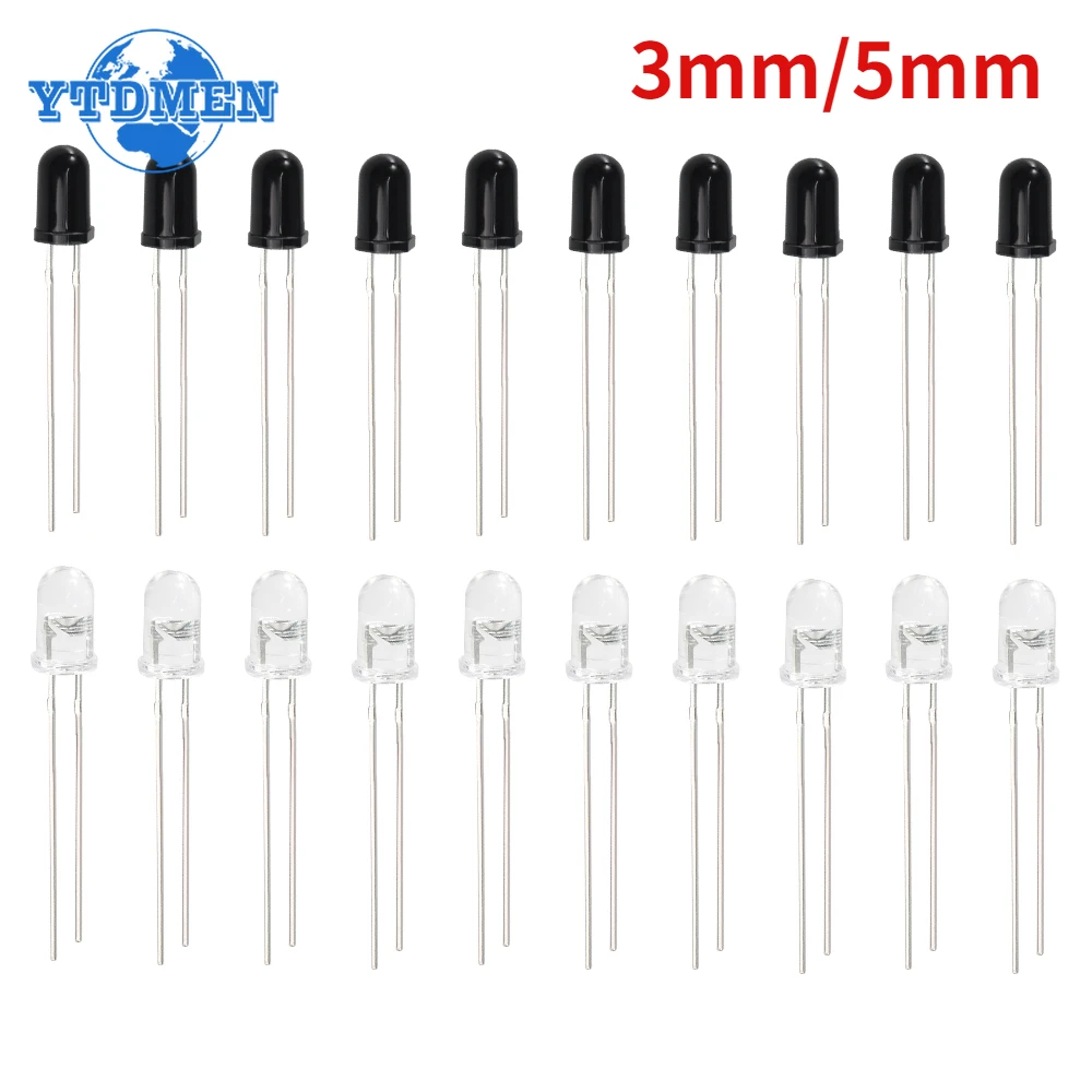 10pairs 3mm 5mm 940nm LEDs Infrared Emitter and IR Receiver Diode F3 F5 Diodes for Arduino DIY