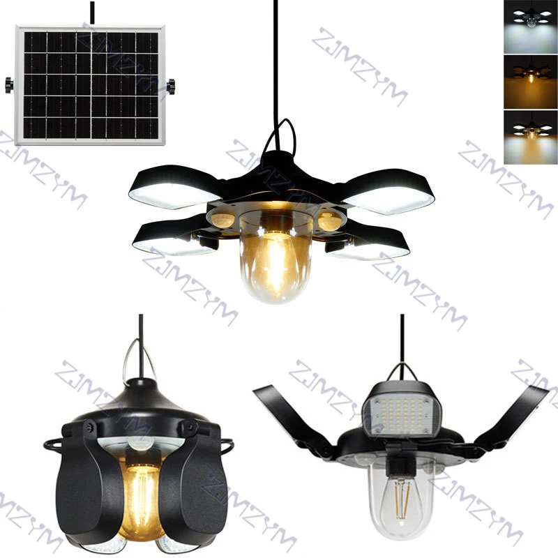 Foldable Solar Light Dual Color Indoor Outdoor Shed Light Rotation Design Waterproof 5 Modes Waterproof Pendant Lighting