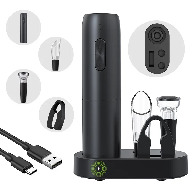 4-in-1 Custom Professional Creative Rechargeable Cordless Air Pump and Electric Wine Bottle Opener Set Modern Plastic Wo01