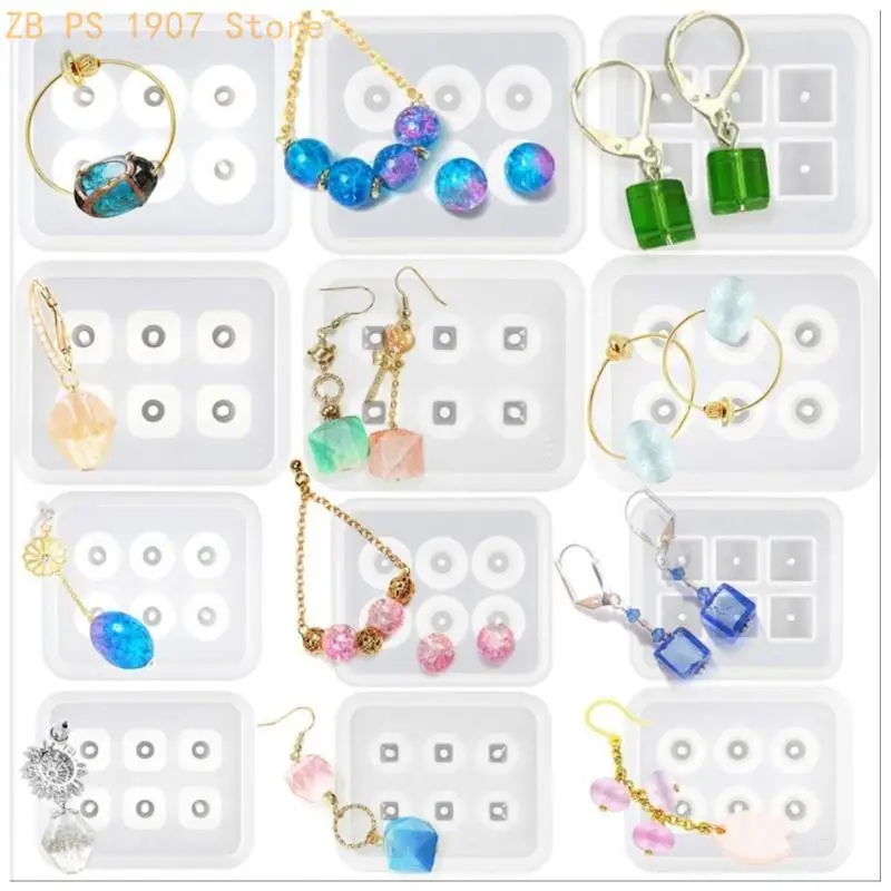 12 Pcs/Set DIY Crystal Epoxy Resin Mold Bracelet Necklace Beaded Silicone Mould 55KA