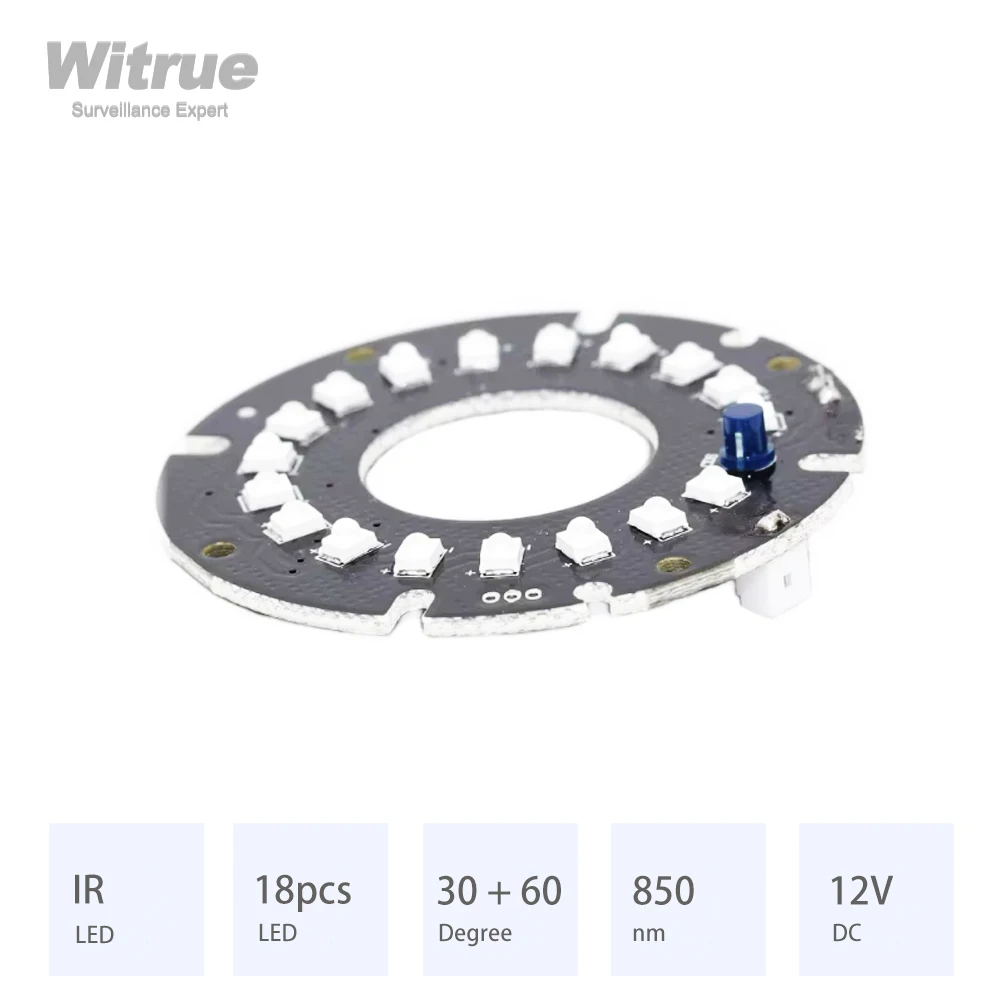 Witrue New 18pcs LED IR Infrared Board 850nm for CCTV Cameras Night Vision (53mm Diameter)