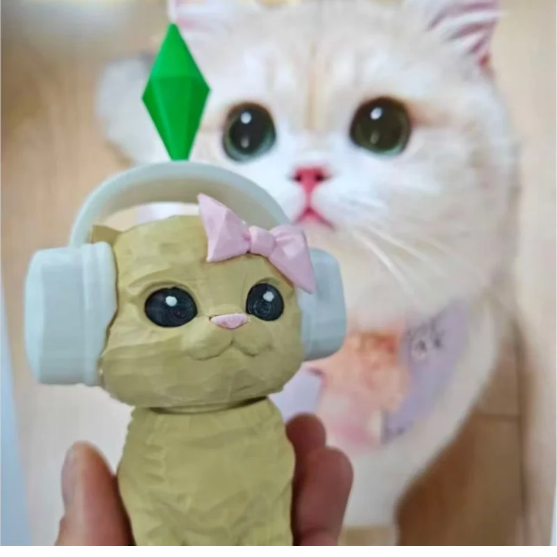 Adorno de Gato Bailarín The Sims Plumbob, Modelo de Gato con Auriculares, Creativo y Lindo, Miniatura para Decoración del Hogar, Escritorio, Interior de Automóvil, Regalo
