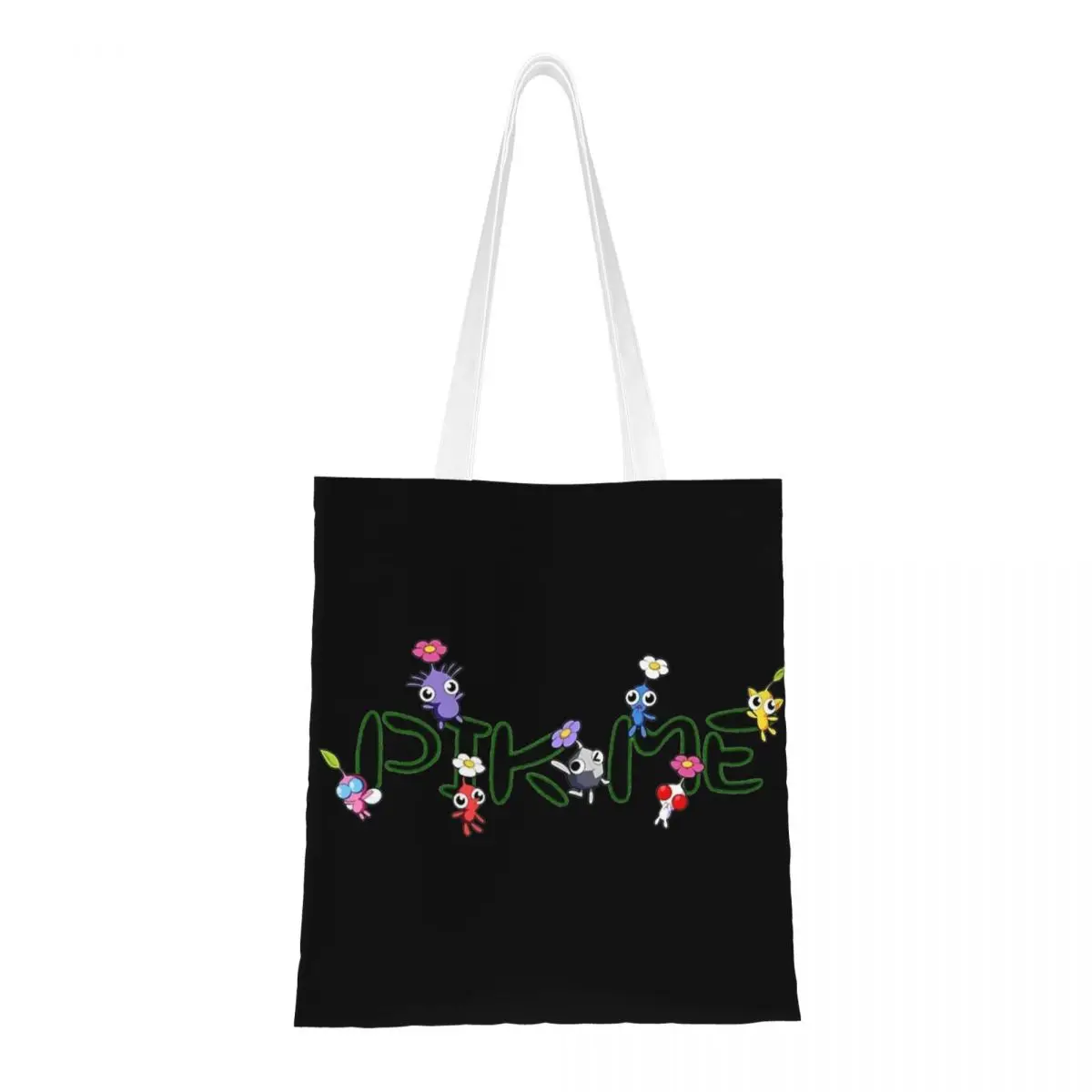 Pik Me Pikmin Fun Tote Bags Women Handbag Foldable Student Shoulder Bag Printed Grocery Bag