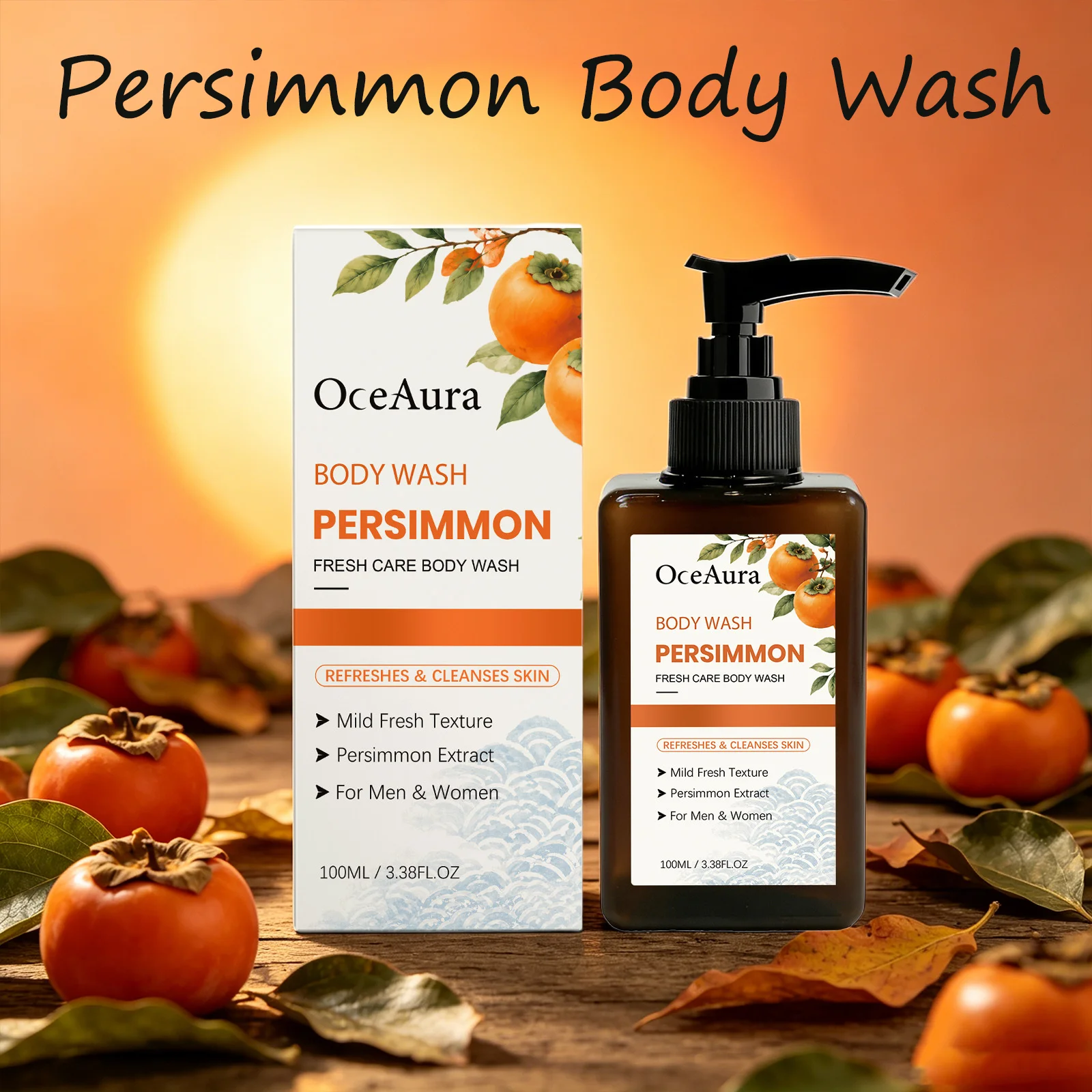 OceAura Persimmon Body Wash Exfoliate Skin Cleansing Odor Eliminator Dead Cell Remover Smooth Body Care Deep Fresh Shower Gel