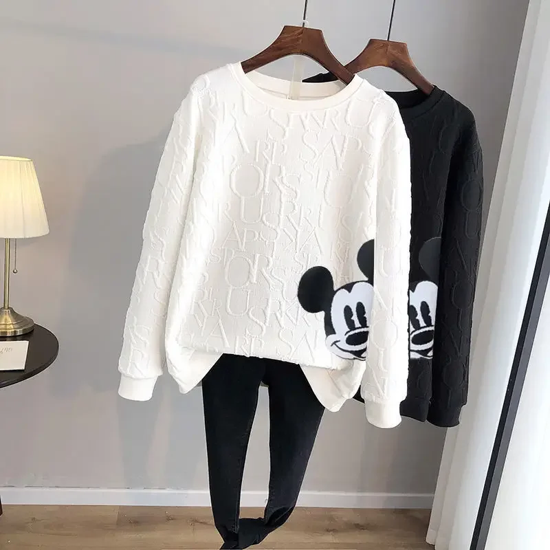 Disney Anime Fashion Mickey Mouse Print Loose Sweatshirt Autumn Winter Women Sweater Cartoon Streetwear Pullover Top Clothing