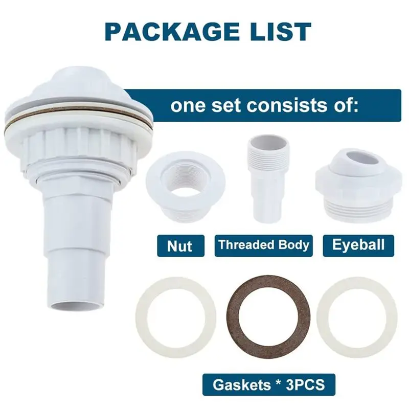 【A30I~】 Water Inlet Outlet Fittings with Clip Threaded Tape Swimming Pool Return Nozzle Removable Swimming Pool Supplies