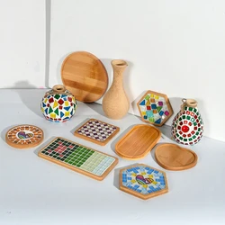 Multi Bamboo Coaster Wood Soap Dish Jewelry Storage Tray Organizer Round Square Cup Pad DIY Mosaic Coaster Base Plate