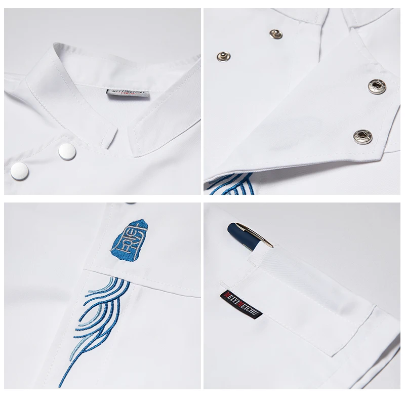 بدلة الشيف الموحدة ملابس تقديم الطعام سترة الطبخ قبعة الطبخ للصيف فندق رئيس كوك معطف مطعم المطبخ بيكر قميص العمل #6