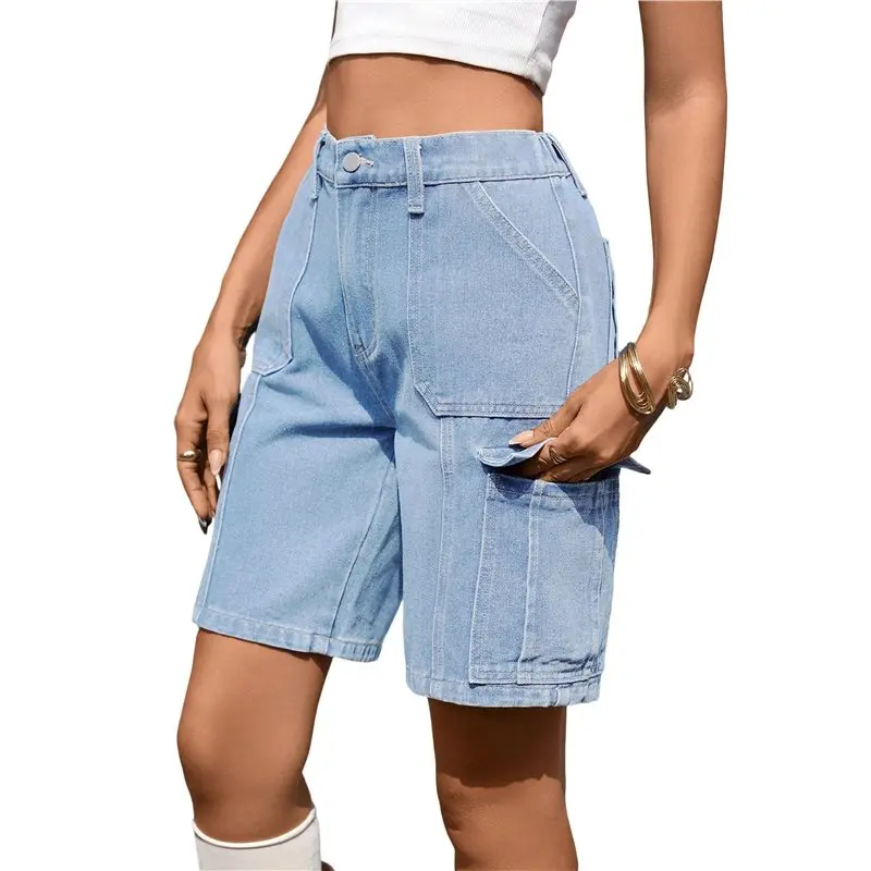 

Шорты-карго CYL-Bermuda для женщин, повседневные, длиной до колена, с высокой талией, эластичные, широкие, свободного кроя