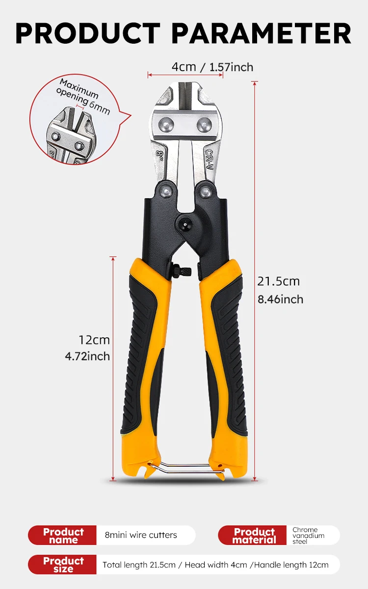 Bolt Cutter, 8", Chain Lock Cutter Heavy Duty, Bolt Cutters Heavy Duty for Locks, Screw Cutter, Chain Link Fence Cutter Scissors