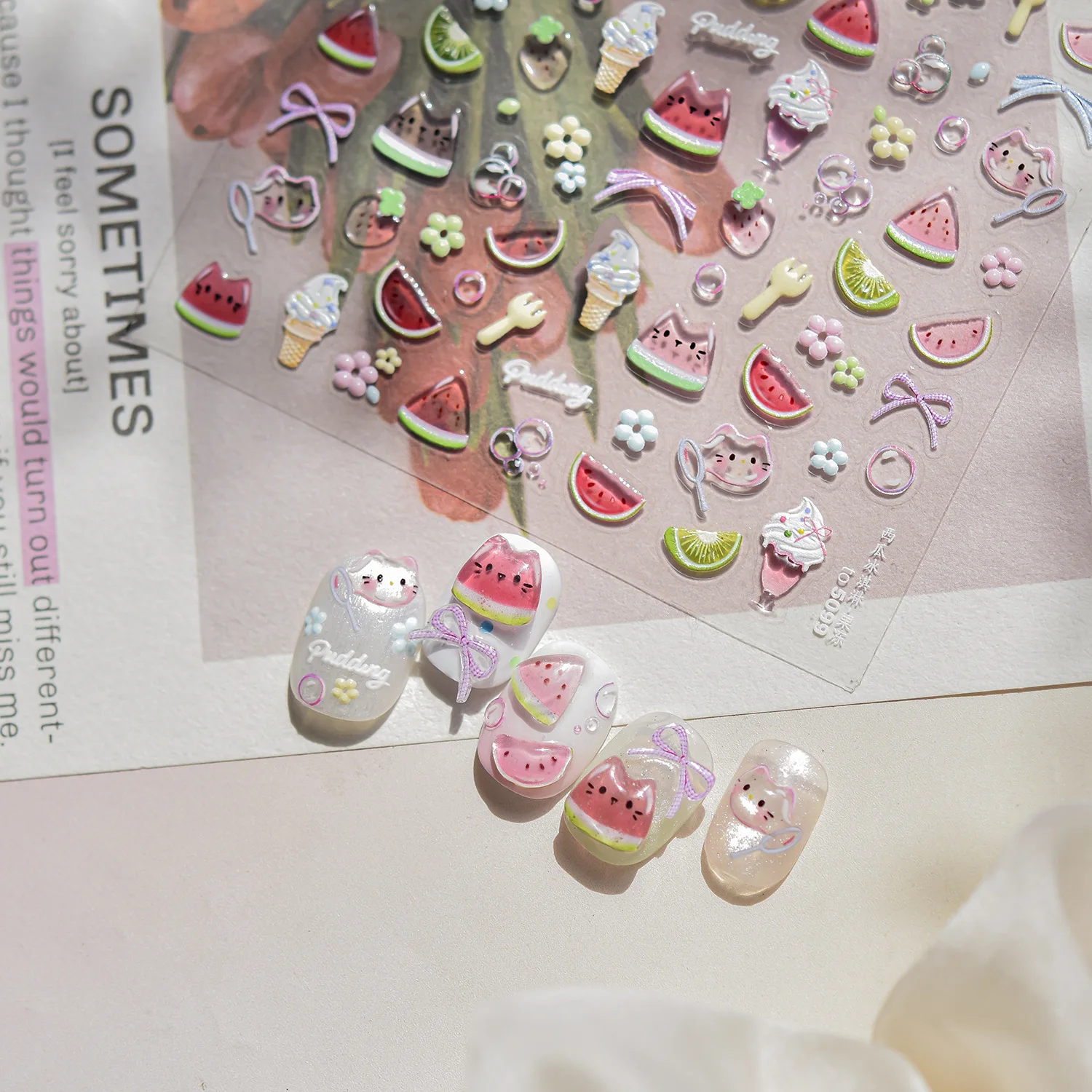 Adesivi per unghie di alta qualità Laser Jelly Beach Style Anguria Gelato Nail Art Decal Design speciale Strumento per manicure T-5099