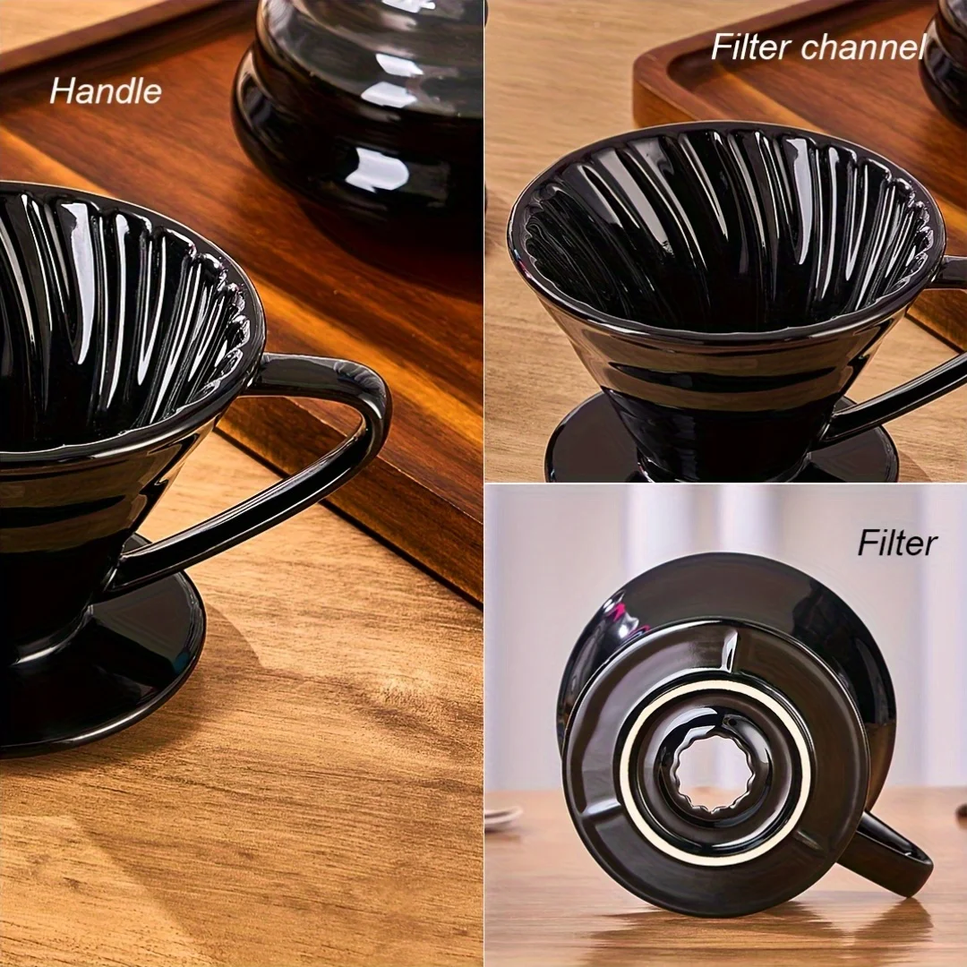 Keramik-Kaffee-Dripper-Set – Kegelförmiger Filtertrichter für gemahlenen Kaffee – Outdoor-Reise-Kaffeemaschine & Netzfilter – Detail 1