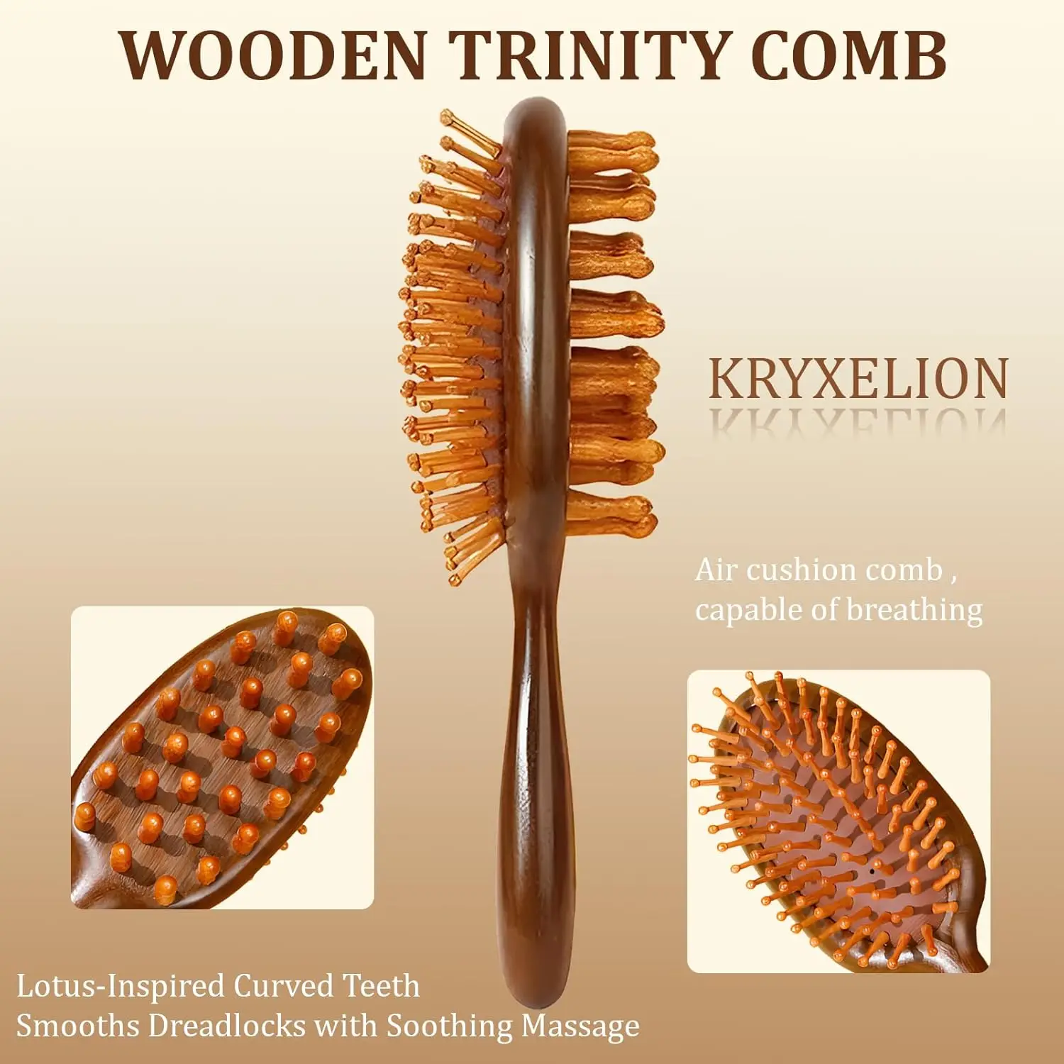 Wooden Hair Brush & Scalp Massager 2-in-1 Detangling Paddle Hair Brush Face Neck Shoulder Massage Brush Anti-Static & Frizz-Free