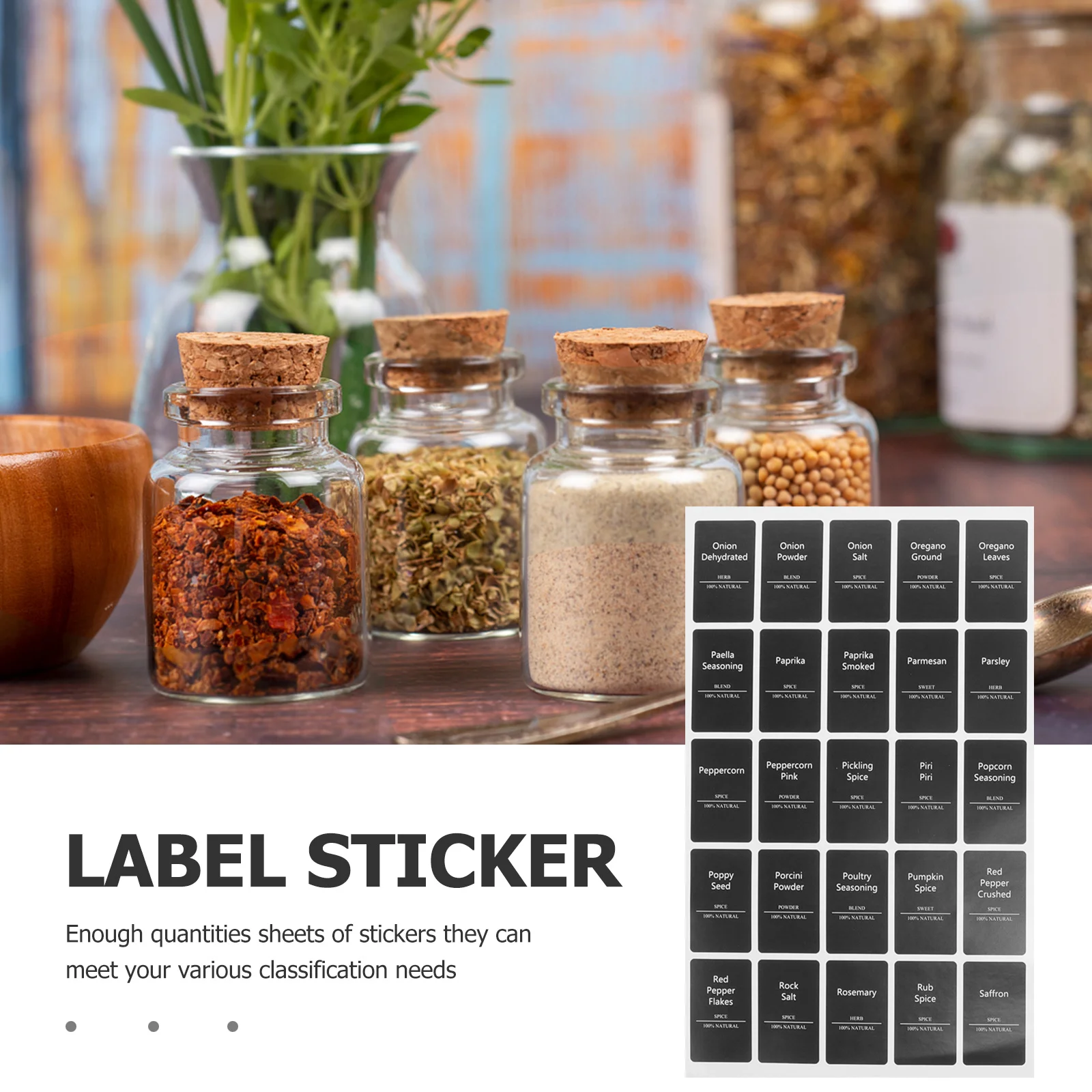 

6 Sheets Self-Adhesive Spice Jar Label Stickers Preprinted Kitchen Labels For Sealed Canisters Seasoning Bottle Classification