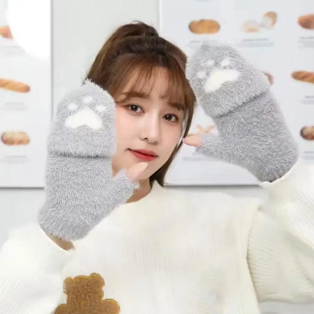 Touchscreen Flip Mittens, Winter Thermal Fingerless Gloves with Plush Lining, Convertible Writing Gloves for Cold Weather