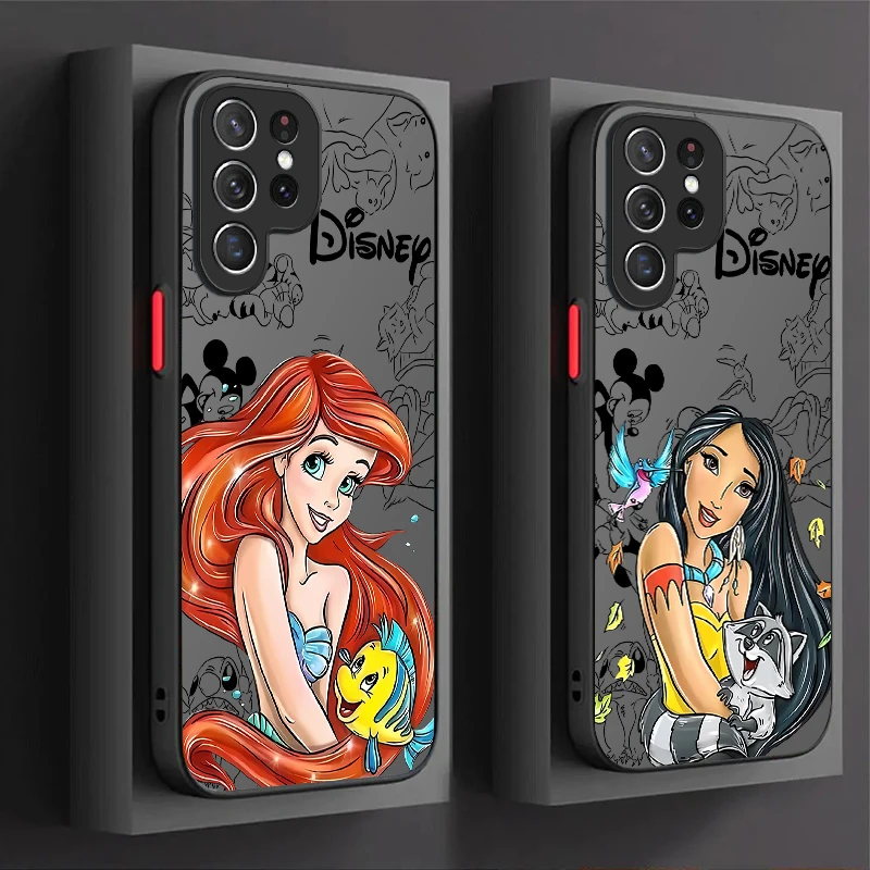 Disney Little Mermaid Princess Matte Case For Samsung Galaxy S24 S23 S22 Ultra S21 S20 FE S10 Plus Note 20 10 A15 A25 A35 A55