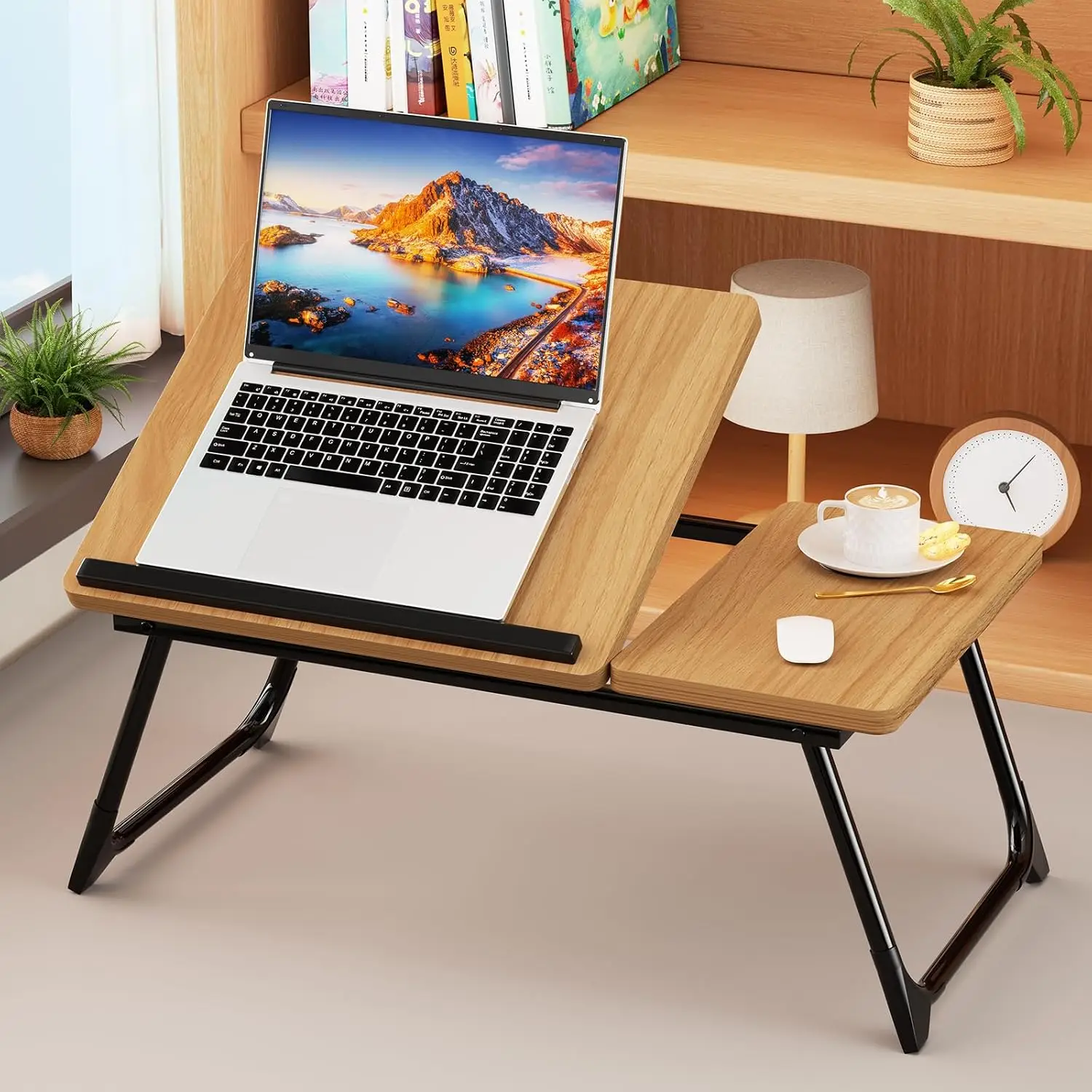 Laptop Bed Desk,5-Angle Adjustable Laptop Table with Cup Holder,Foldable Laptop Stand for Couch Sofa, for Writing Reading Eating