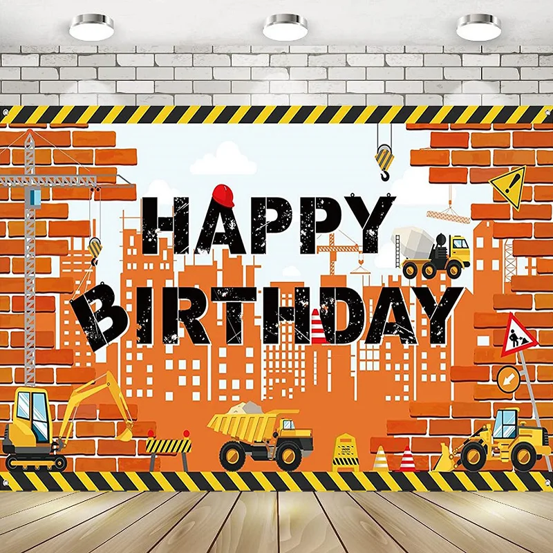 Construction Dump Truck Photography Backdrop Excavator Crane Digger Background Birthday Party Supplies Party Decorations Banne