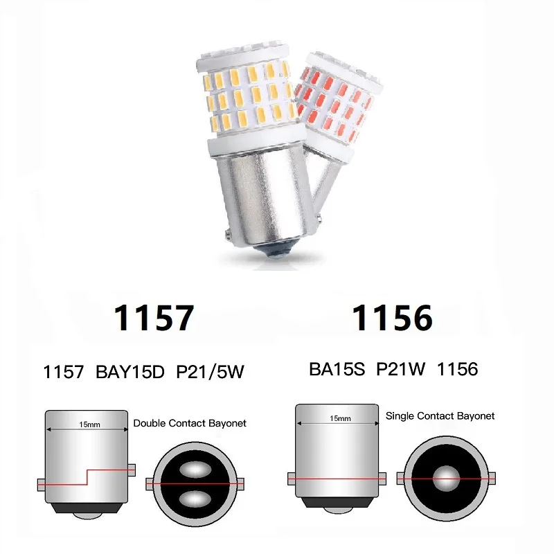 Bombilla Led de cerámica P21/5W 1157 BA15S BAY15D PY21W R5W R10W P21W 1156, lámpara de señal de freno inverso, luz blanca, ámbar y roja para coche, 1 unidad