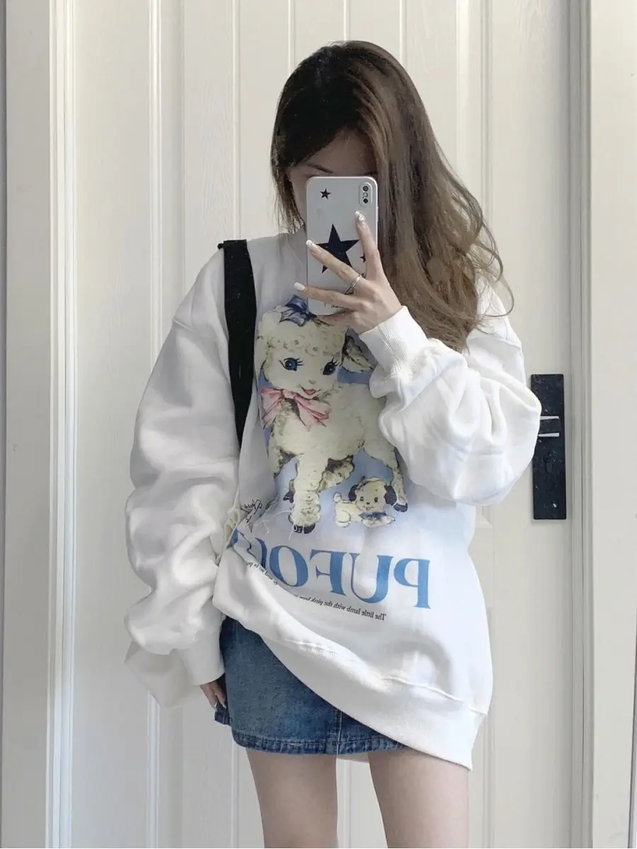 

Kawaii Hoodies Women Harajuku Oversized Sweatshirts Cute Cartoon Loose Casual O-neck Tops Korean Fashion