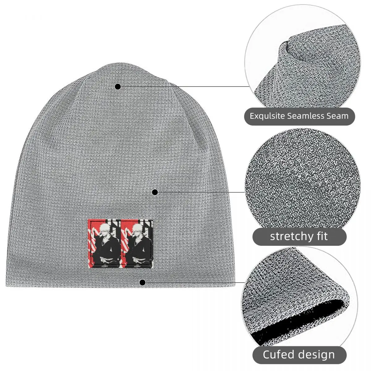 Ichigo Kurosaki Anime Bleach Waffle Knit Fleece Lined Beanie with PU Leather Patch Unisex Warm Winter Soft Cap