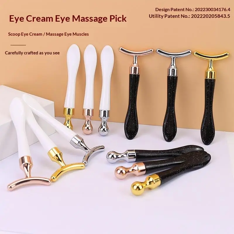 2pcs/Set Zinc Alloy T-Shaped Eye Cream Massage Stick With Scoop Eye Manual Massage Tool Set Beauty Face Eye Massage Stick