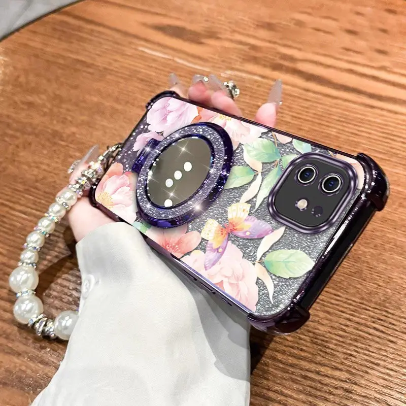 

Чехол-держатель для браслета с розовым бабочкой для iPhone 11 11ProMax XSMAX 12 12ProMax 12Pro XR 11Pro X XS 8 6 7 Cover